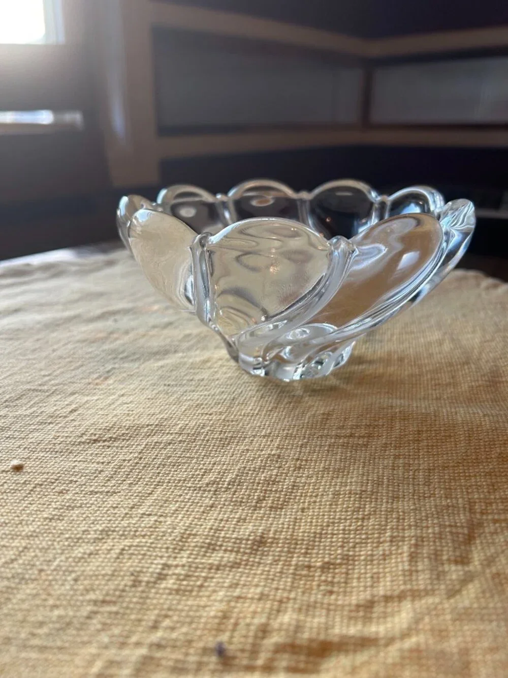 Mikasa  peppermint  swirl Crystal Candy dish  with scalloped  edge   5.5 in dia